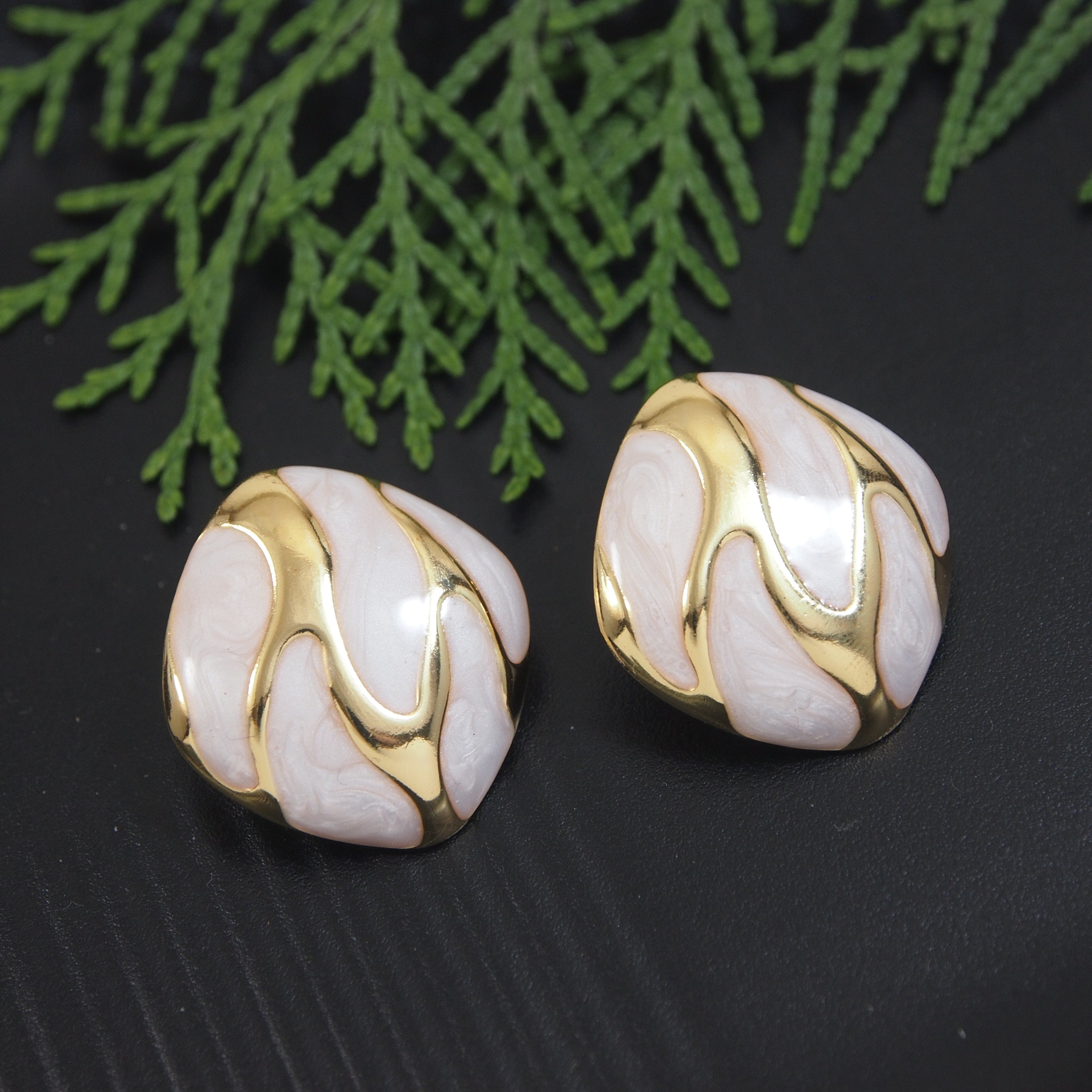 Abstract White & Gold Earring